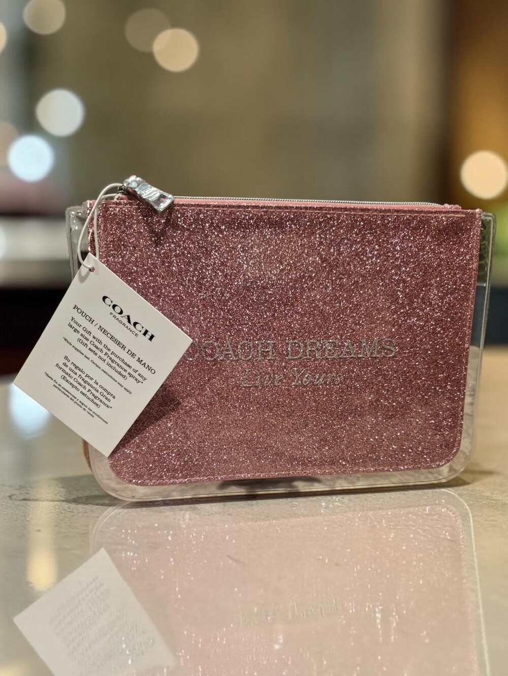 Coach Dreams Loves You Pink Glitter Cosmetic Pouch